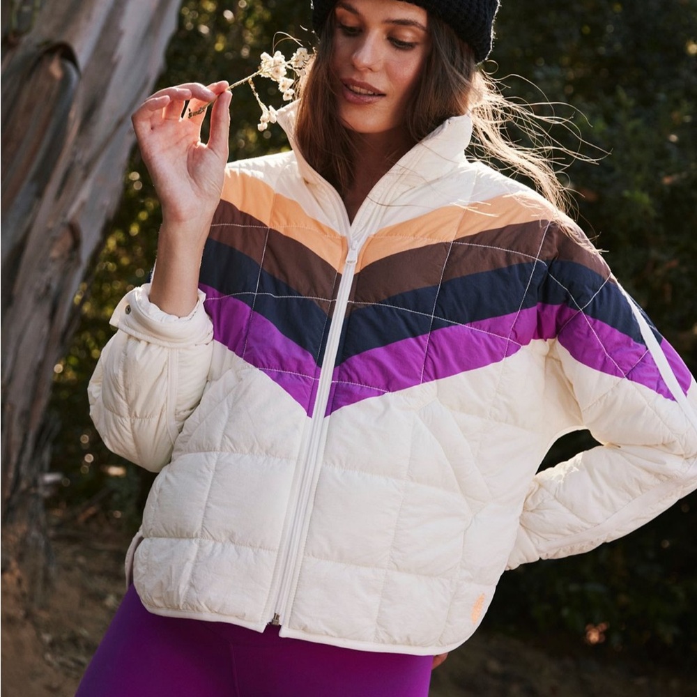 Hatch Women's Chevron Quilted Puffer Jacket - Cream, Orange, Brown, Purple, Navy